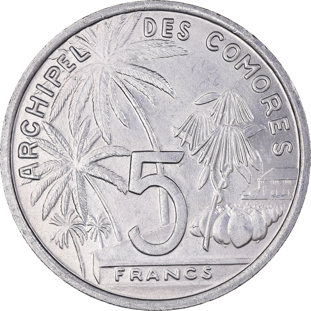Coin, Comoros, 5 Francs, 1964, Paris, MS(60-62), Aluminum, KM:6, Lecompte:37