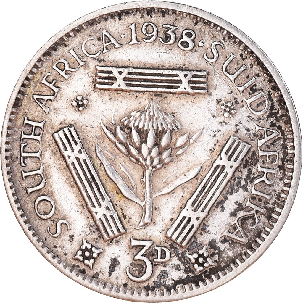 Moneda, Sudáfrica, George VI, 3 Pence, 1938, MBC+, Plata, KM:26