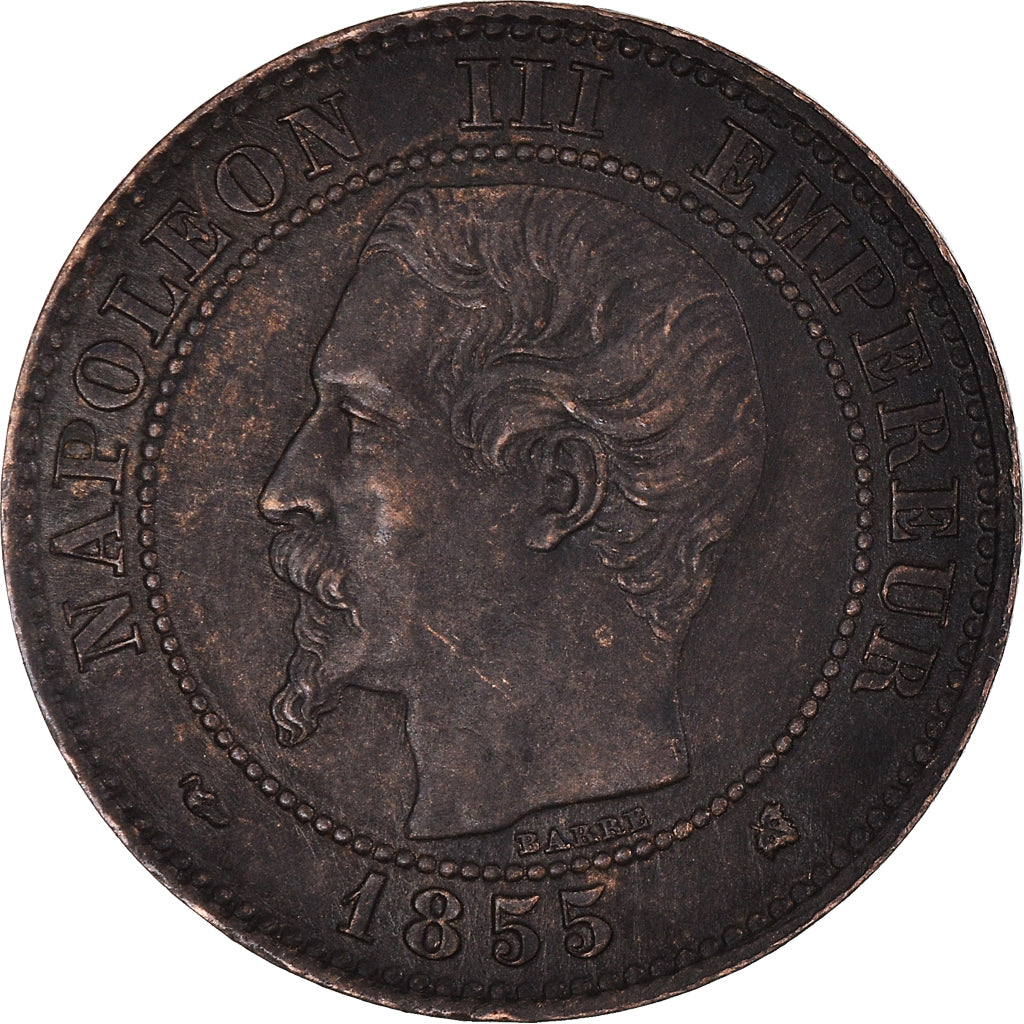 Münze, Frankreich, Napoléon III, 2 Centimes, 1855, Bordeaux, Chien / Dog, SS