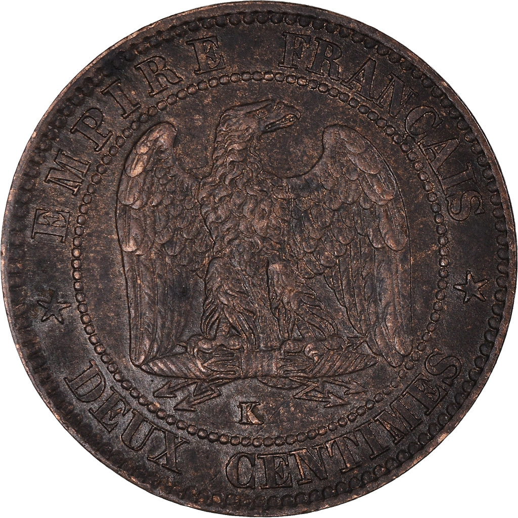 Münze, Frankreich, Napoléon III, 2 Centimes, 1855, Bordeaux, Chien / Dog, SS