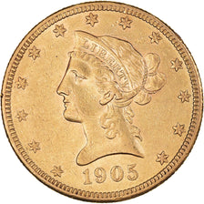 Moneda, Estados Unidos, Coronet Head, 10 Dollars, 1905, San Francisco, MBC, Oro