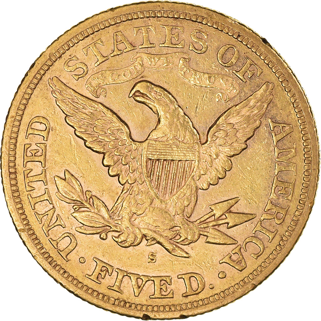 Monnaie, États-Unis, Coronet Head, 5 Dollars, 1879, San Francisco, TTB, Or