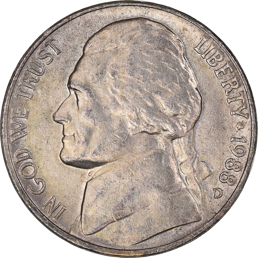 Münze, Vereinigte Staaten, Thomas Jefferson, 5 Cents, 1988, Denver, SS+