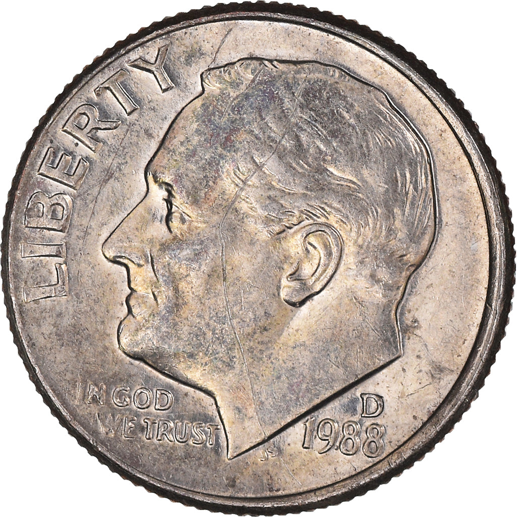 Moneda, Estados Unidos, Roosevelt, Dime, 1988, Denver, MBC+, Cobre - níquel