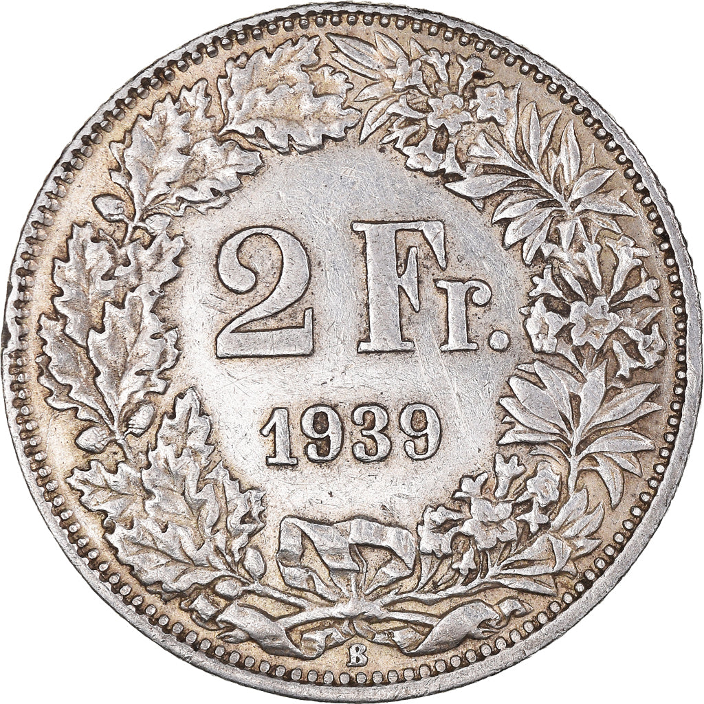 Coin, Switzerland, 2 Francs, 1939, Bern, EF(40-45), Silver, KM:21
