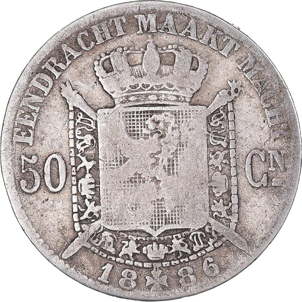 Coin, Belgium, Leopold II, 50 Centimes, 1886, VF(20-25), Silver, KM:27