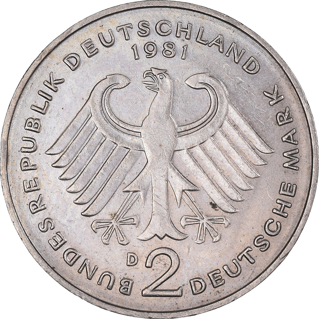 Coin, GERMANY - FEDERAL REPUBLIC, 2 Mark, 1981, Munich, AU(50-53), Copper-Nickel
