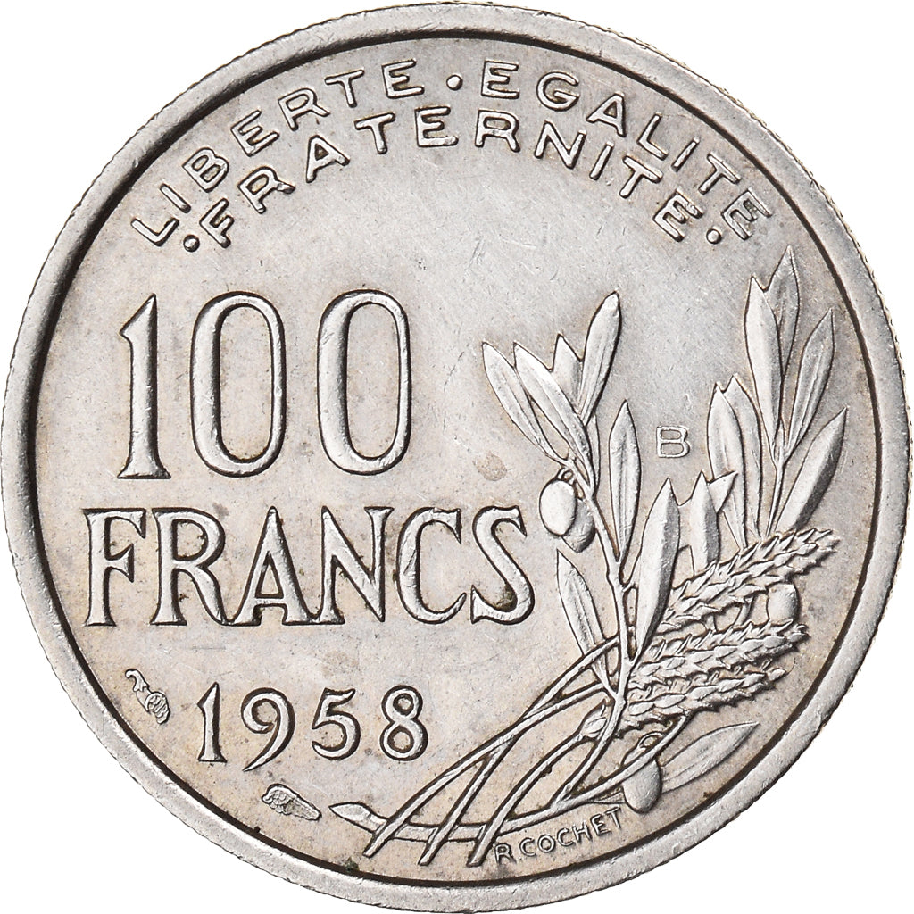 Moneda, Francia, Cochet, 100 Francs, 1958, Beaumont - Le Roger, MBC+, Cobre -