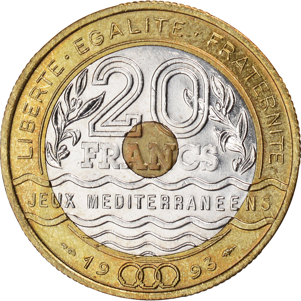 Moneta, Francja, Jeux Méditerranéens, 20 Francs, 1993, AU(55-58)