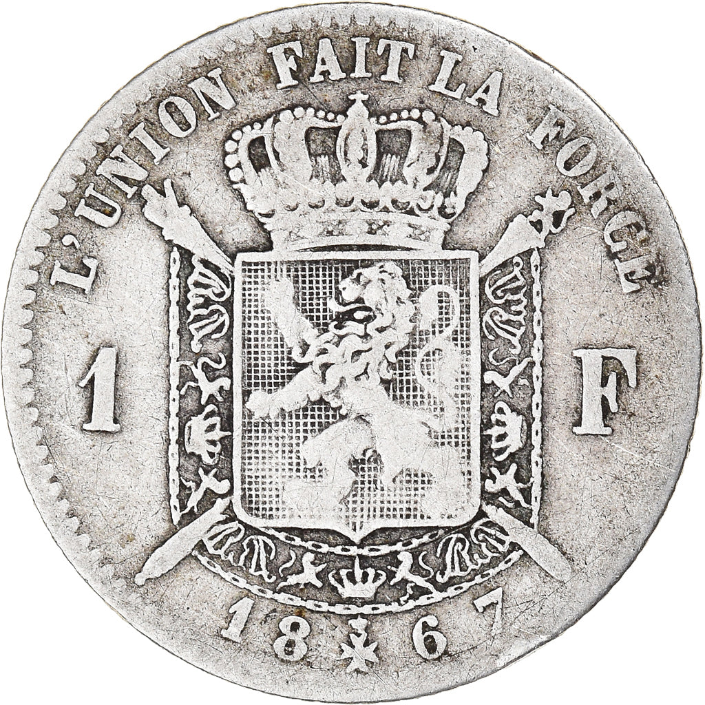 Coin, Belgium, Leopold II, Franc, 1867, VF(20-25), Silver, KM:28.1