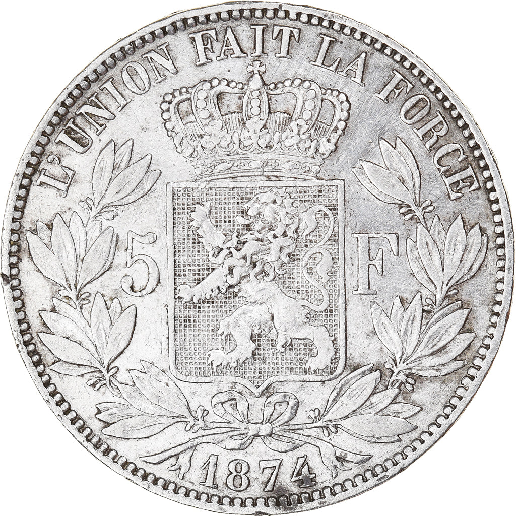 Münze, Belgien, Leopold II, 5 Francs, 5 Frank, 1874, SS, Silber, KM:24