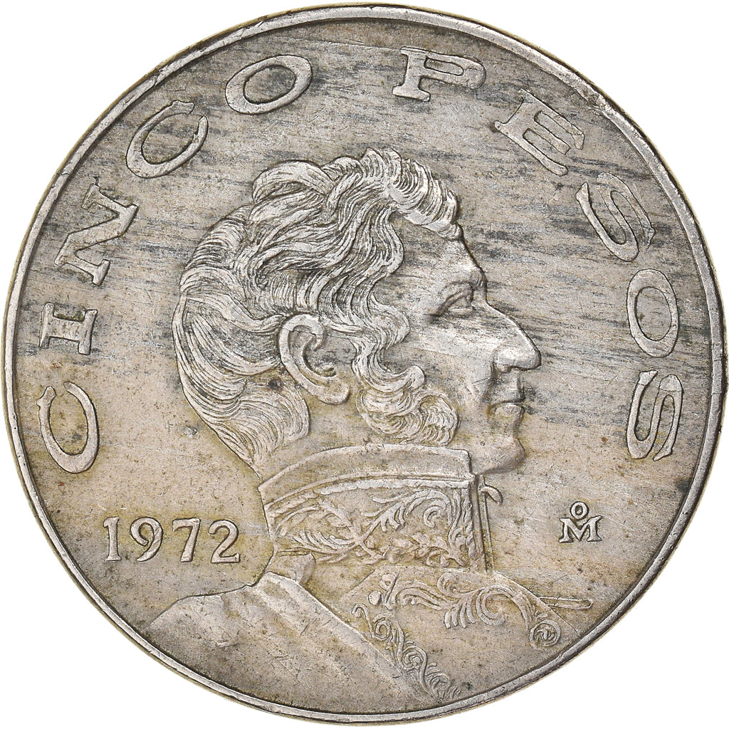 Moeda, México, 5 Pesos, 1972, Mexico City, EF(40-45), Cobre-níquel, KM:472