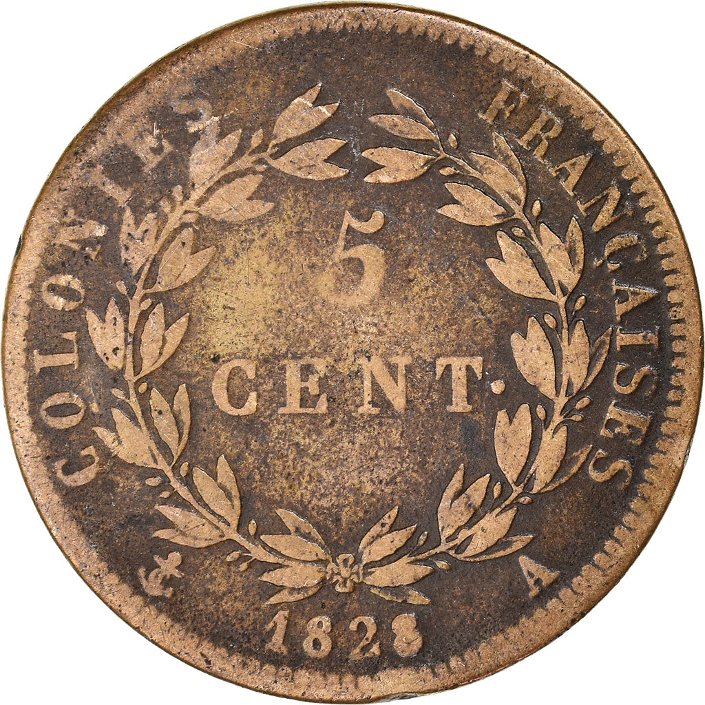 Moneta, Colonie francesi, Charles X, 5 Centimes, 1838, Paris, MB, Bronzo