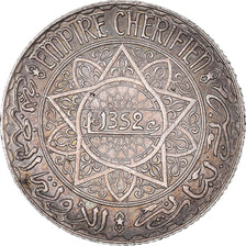 Coin, Morocco, Mohammed V, 5 Francs, AH 1352/1933, Paris, EF(40-45), Silver