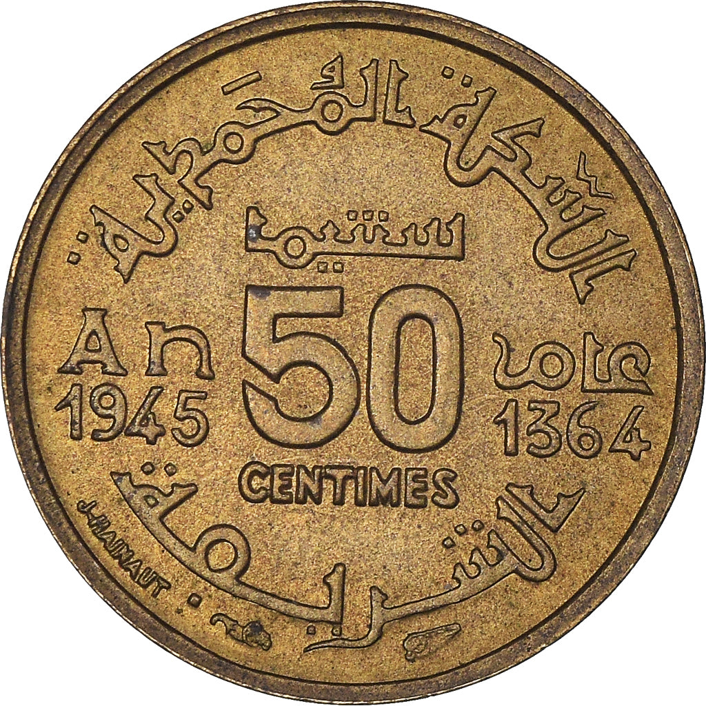 Coin, Morocco, Mohammed V, 50 Centimes, AH 1364/1945, Paris, AU(50-53)