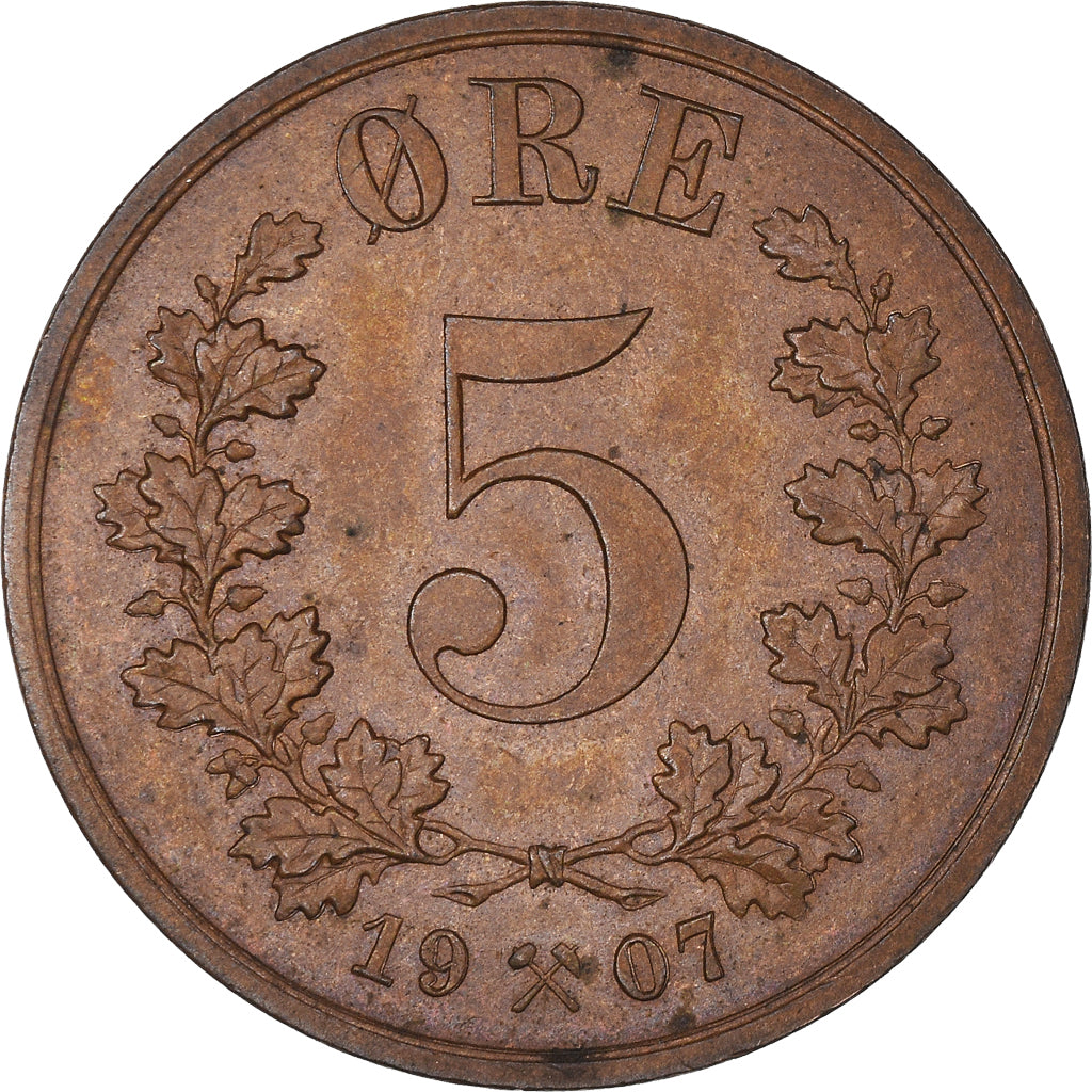 Münze, Norwegen, Haakon VII, 5 Öre, 1907, VZ, Bronze, KM:364