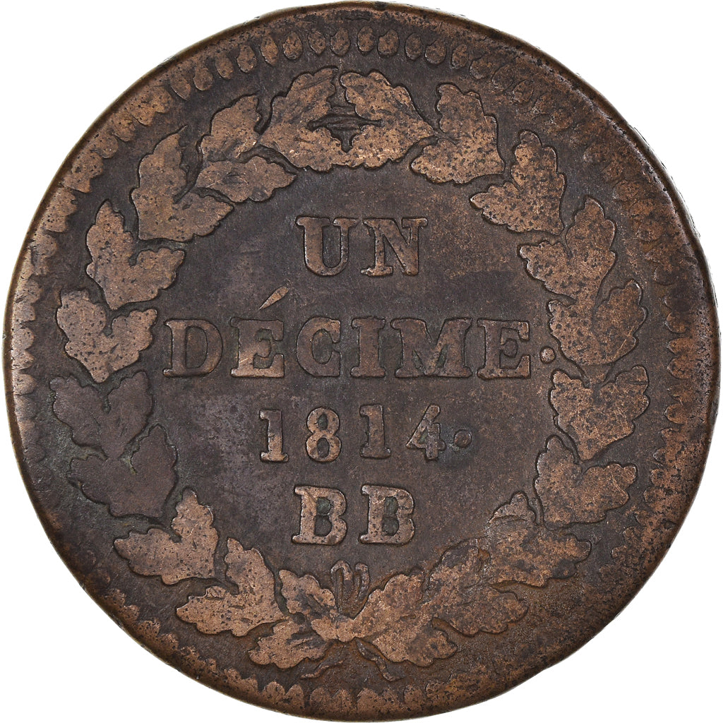 Monnaie, France, Napoléon I, Decime, 1814, Strasbourg, TB+, Bronze