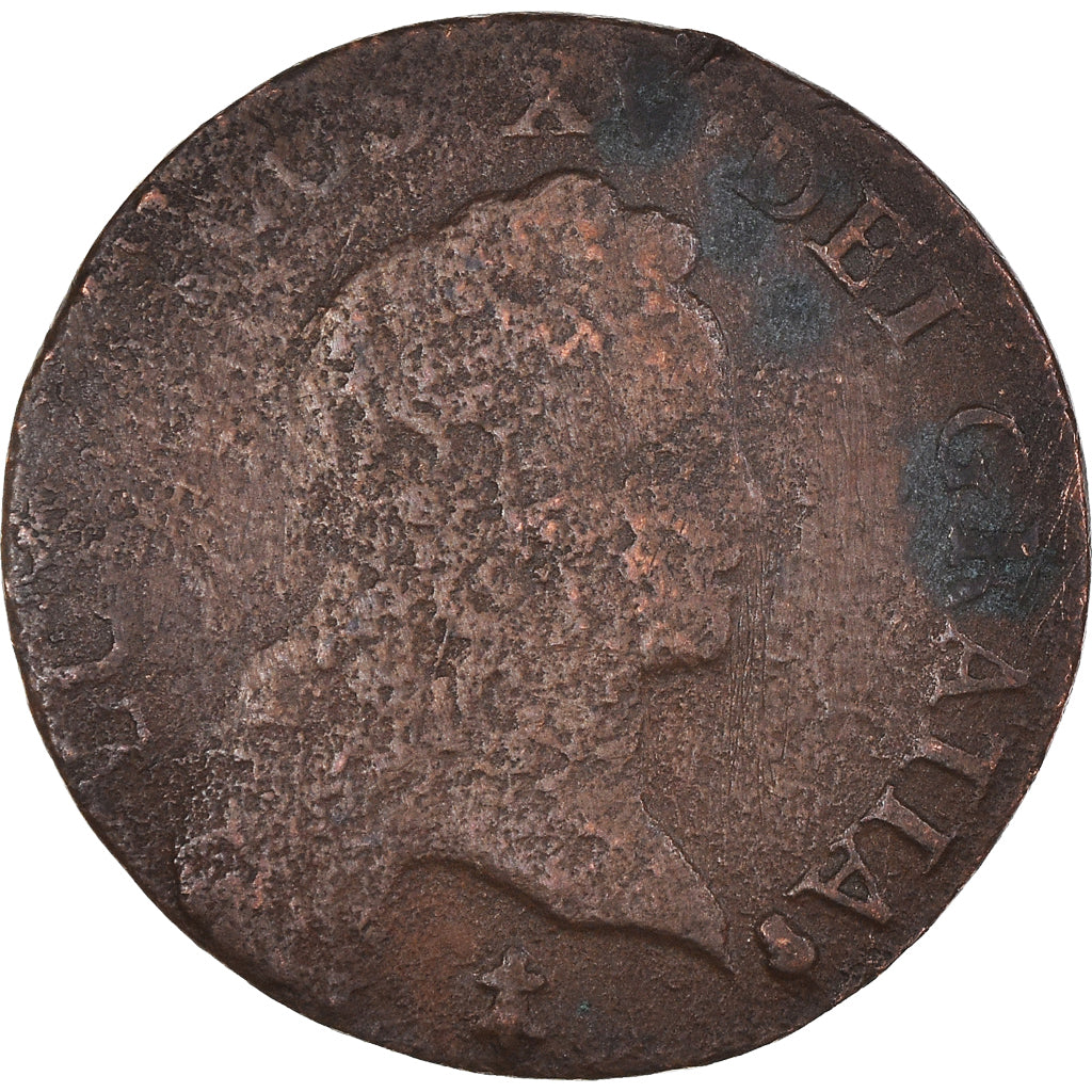 Moneda, Francia, Louis XV, 1/2 Sol, 1720, Reims, BC, Cobre, KM:451.8