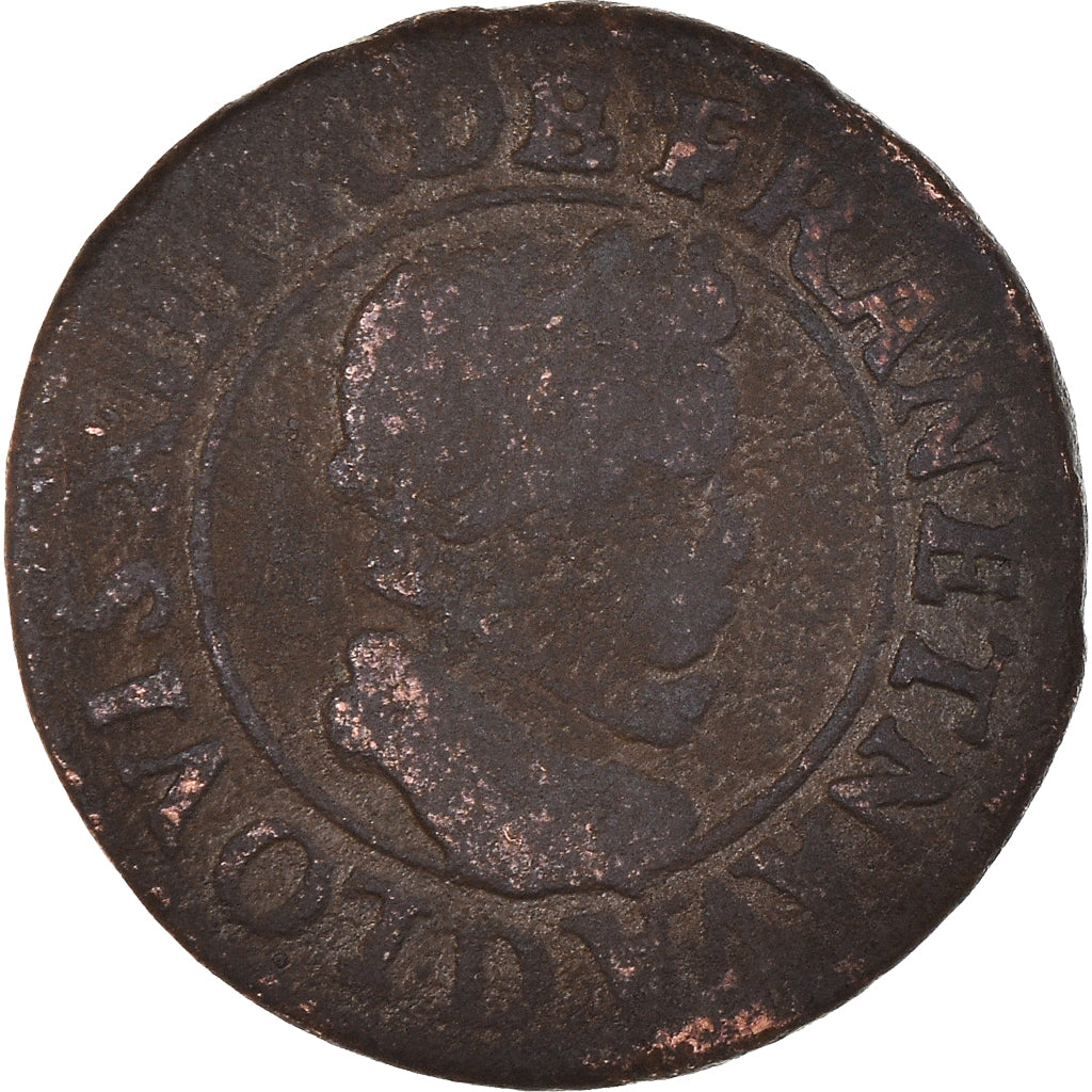 Monnaie, France, Louis XIII, Double Tournois, 1613, Lyon, TB, Cuivre, Gadoury:6