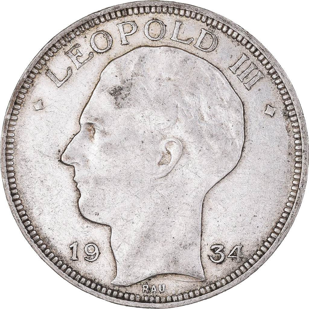 Moneta, Belgio, Leopold III, 20 Francs, 20 Frank, 1934, BB, Argento, KM:105