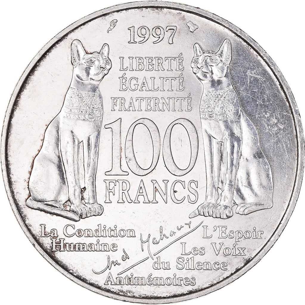 Moeda, França, André Malraux, 100 Francs, 1997, AU(55-58), Prata, KM:1188