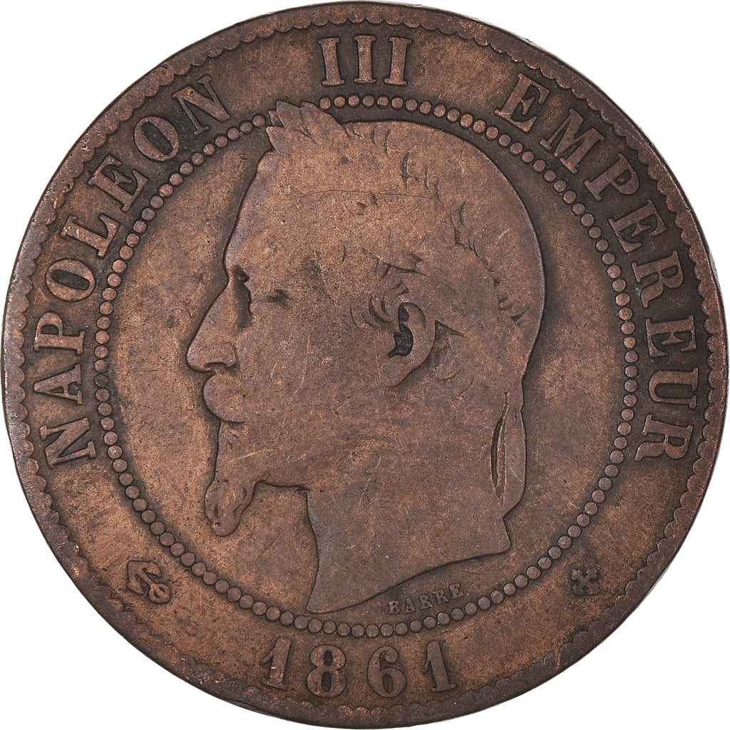 Munten, Frankrijk, Napoleon III, 10 Centimes, 1861, Strasbourg, ZG+, Bronzen