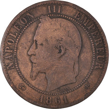 Munten, Frankrijk, Napoleon III, 10 Centimes, 1861, Strasbourg, ZG+, Bronzen