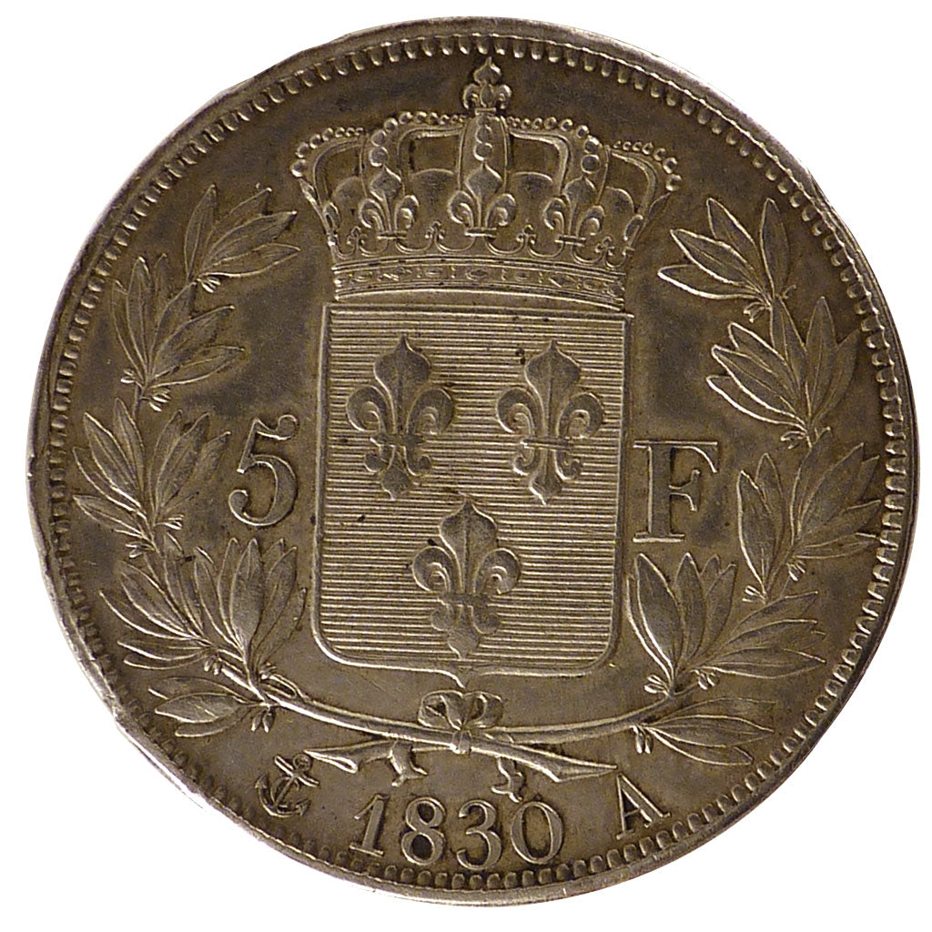 FRANCE, Charles X, 5 Francs, 1830, Paris, KM #728.1, AU(50-53), Silver, Gadoury.