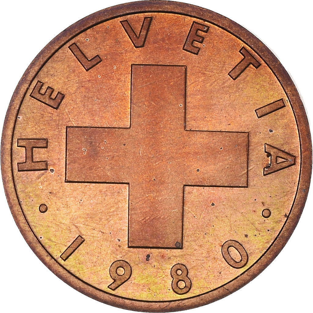 Coin, Switzerland, Rappen, 1980, Bern, Proof, MS(63), Bronze, KM:46