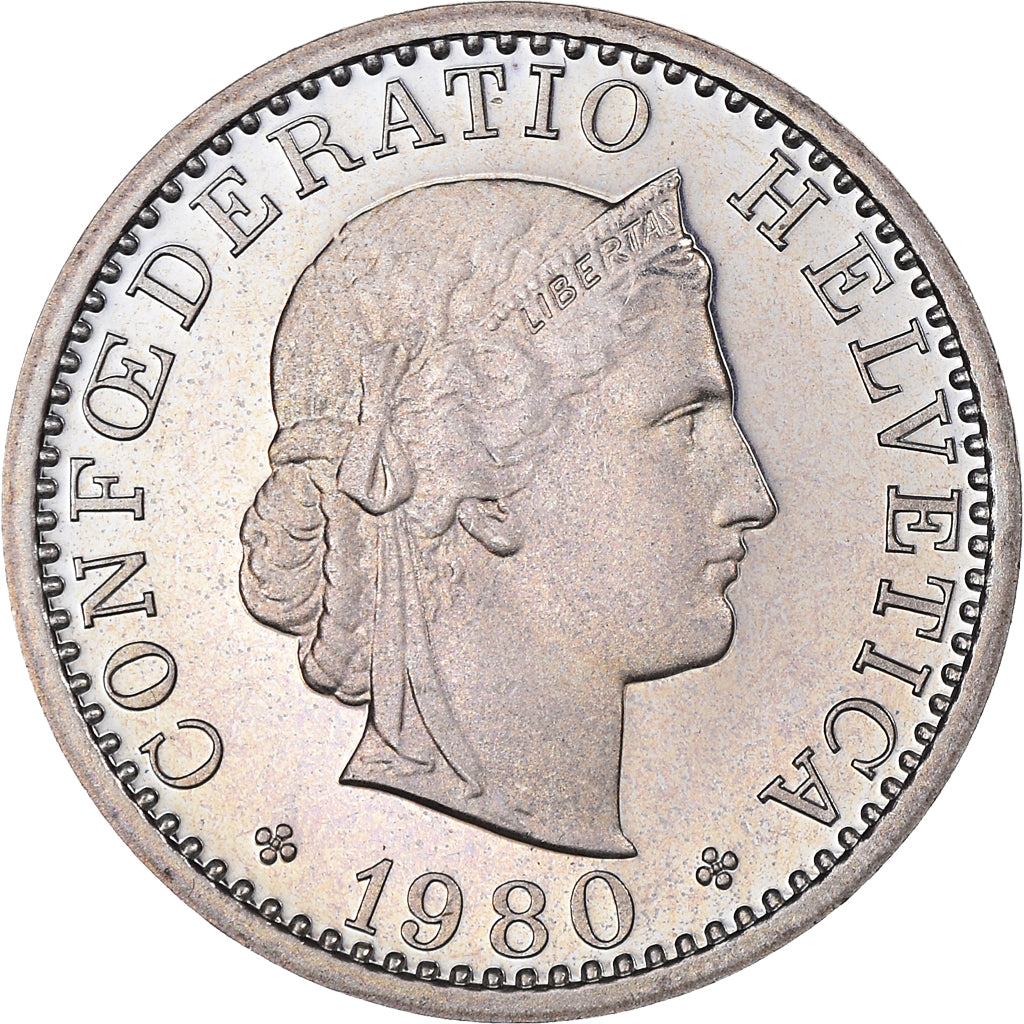 Coin, Switzerland, 20 Rappen, 1980, Bern, Proof, MS(63), Copper-nickel, KM:29a