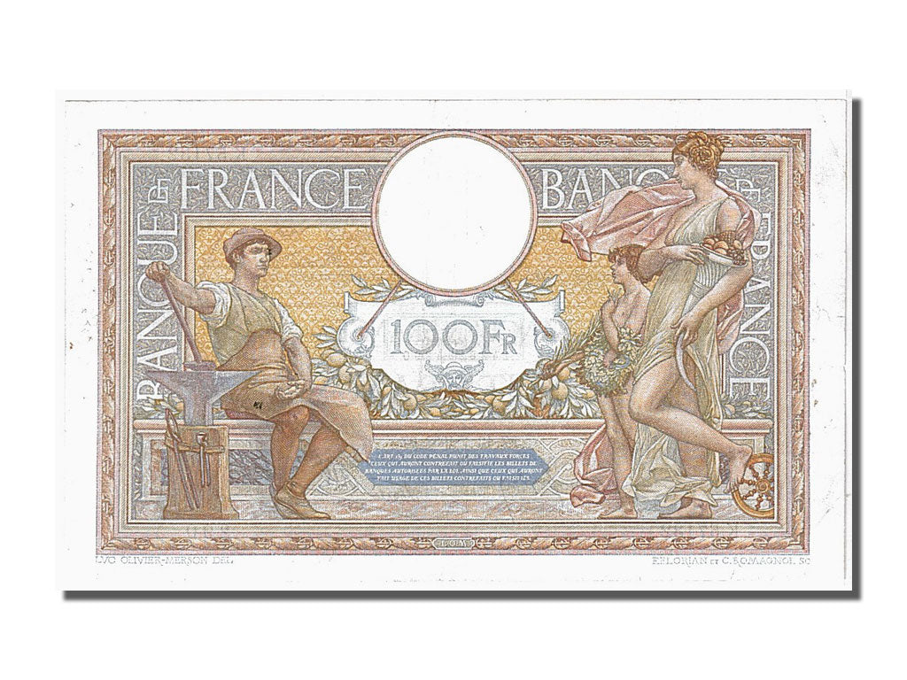 France, 100 Francs, 100 F 1908-1939 ''Luc Olivier Merson'', 1938, KM #86b,...