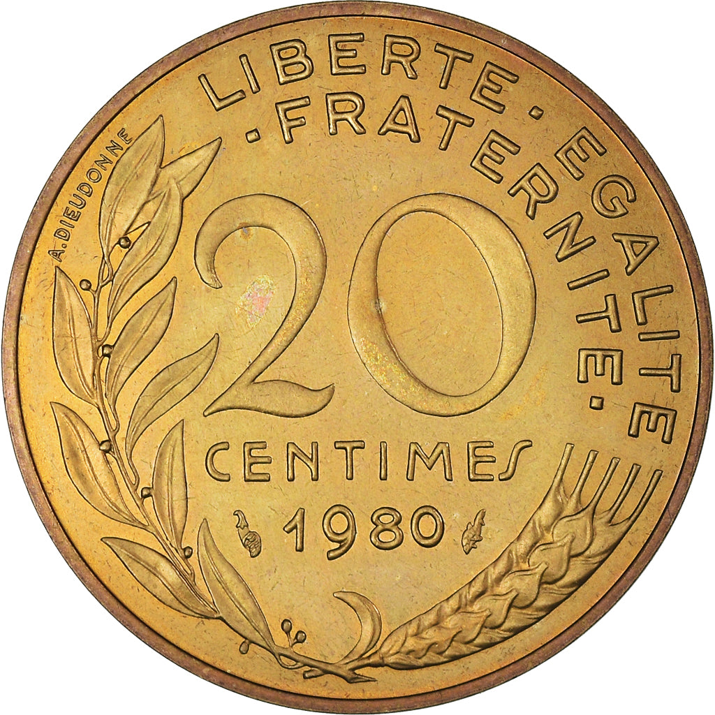 Moneta, Francia, Marianne, 20 Centimes, 1980, Paris, FDC, Alluminio-bronzo