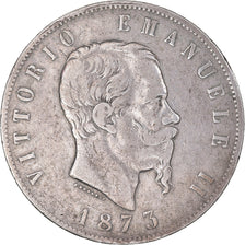 Coin, Italy, Vittorio Emanuele II, 5 Lire, 1873, Milan, EF(40-45), Silver