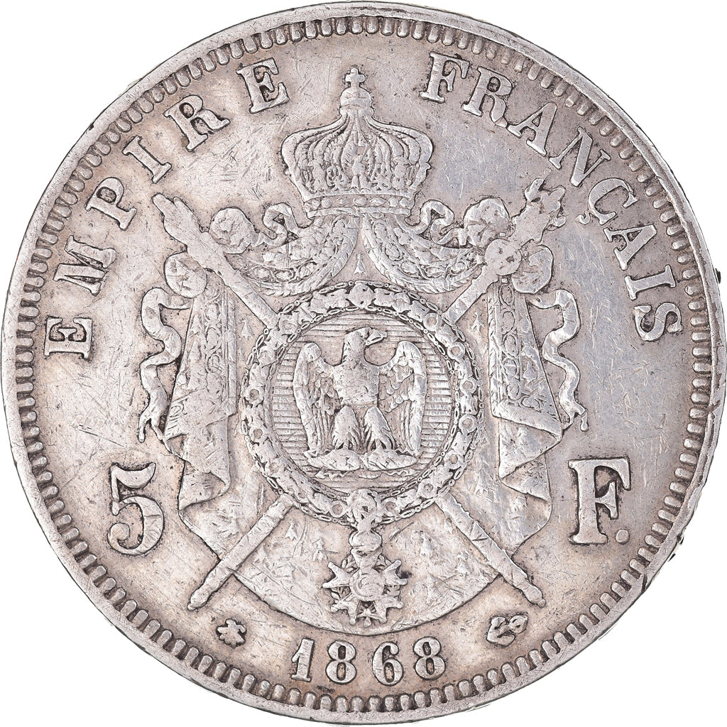 Moeda, França, Napoleon III, 5 Francs, 1868, Paris, EF(40-45), Prata, KM:799.1