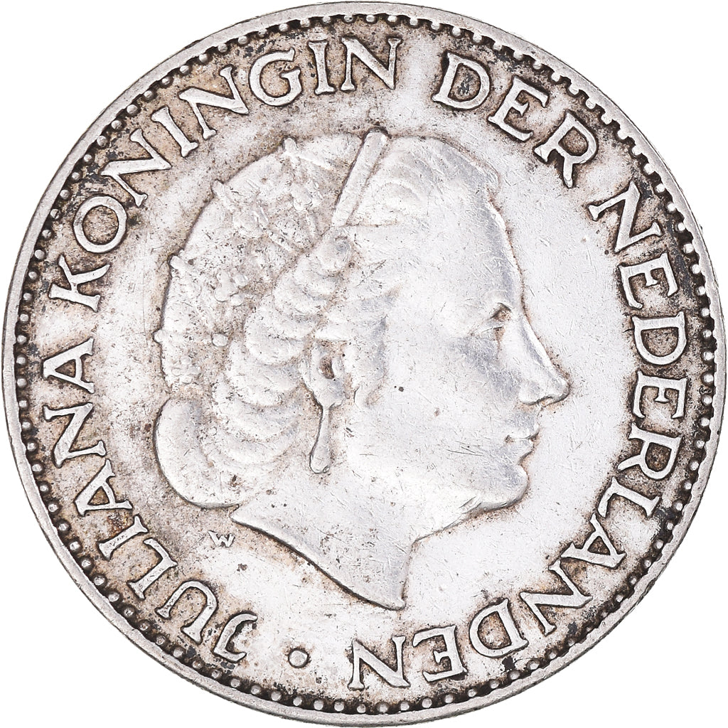 Coin, Netherlands, Juliana, Gulden, 1957, AU(50-53), Silver, KM:184