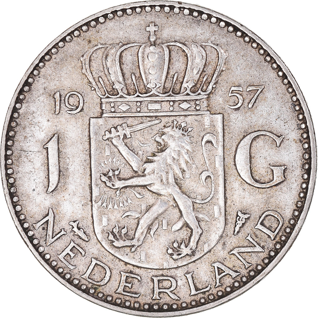 Coin, Netherlands, Juliana, Gulden, 1957, AU(50-53), Silver, KM:184