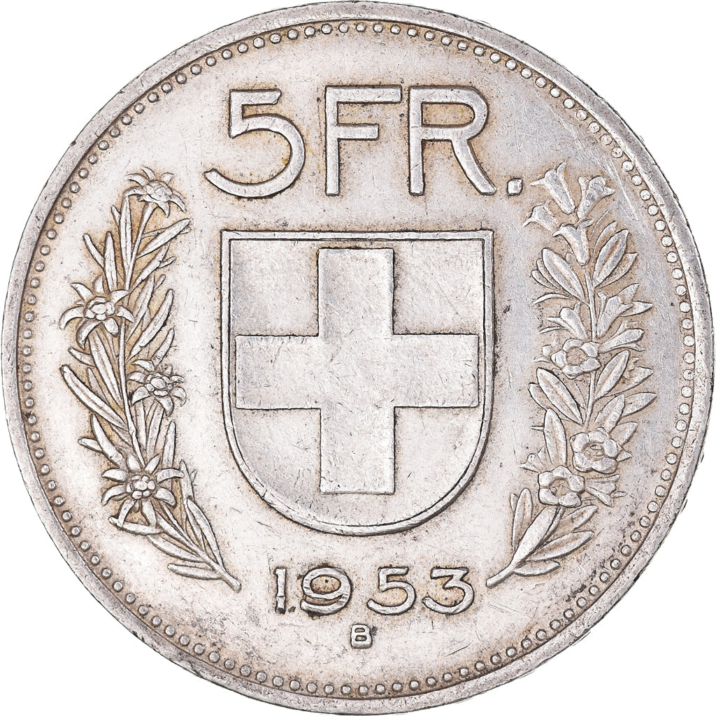 Coin, Switzerland, 5 Francs, 1953, Bern, AU(50-53), Silver, KM:40