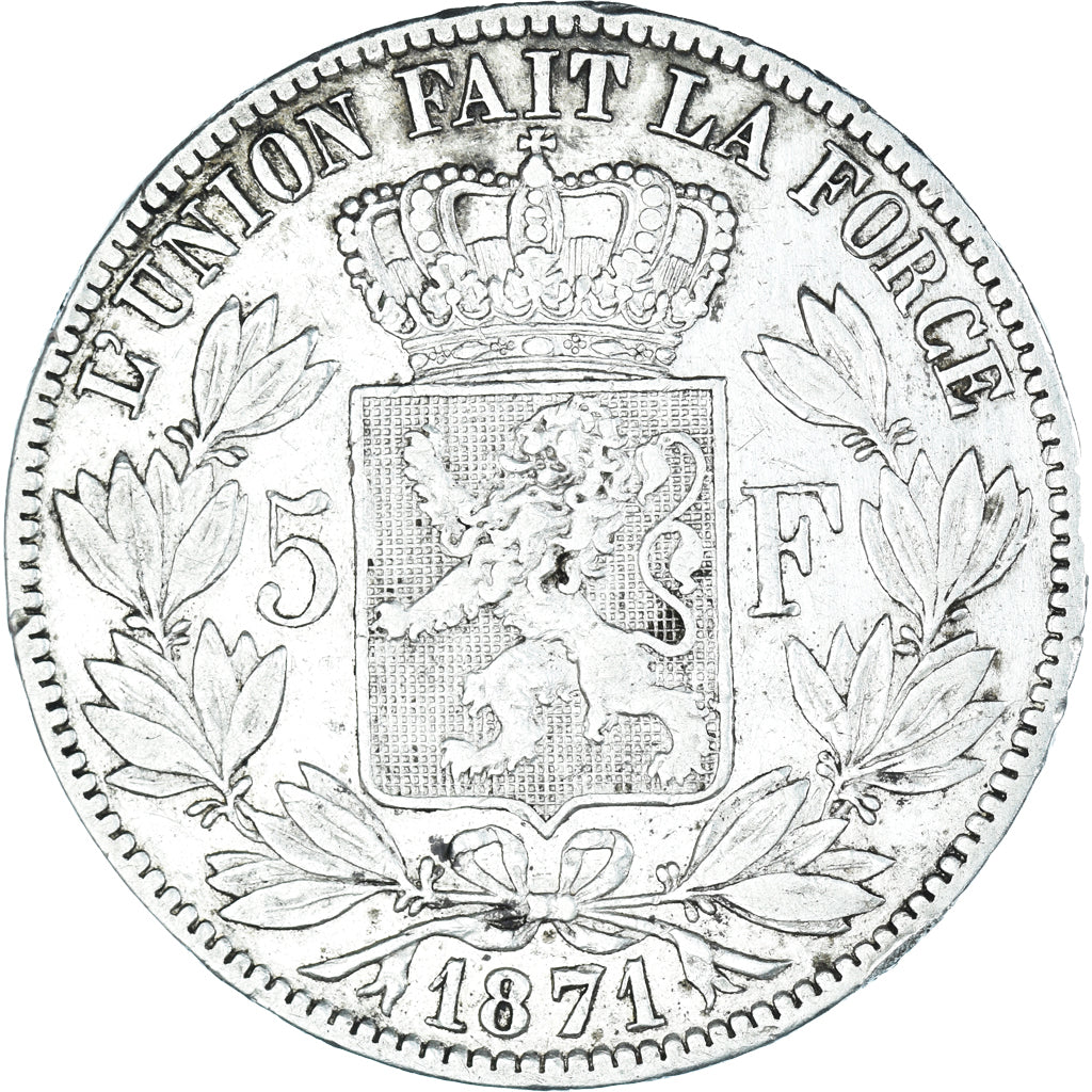 Coin, Belgium, Leopold II, 5 Francs, 5 Frank, 1871, EF(40-45), Silver, KM:24