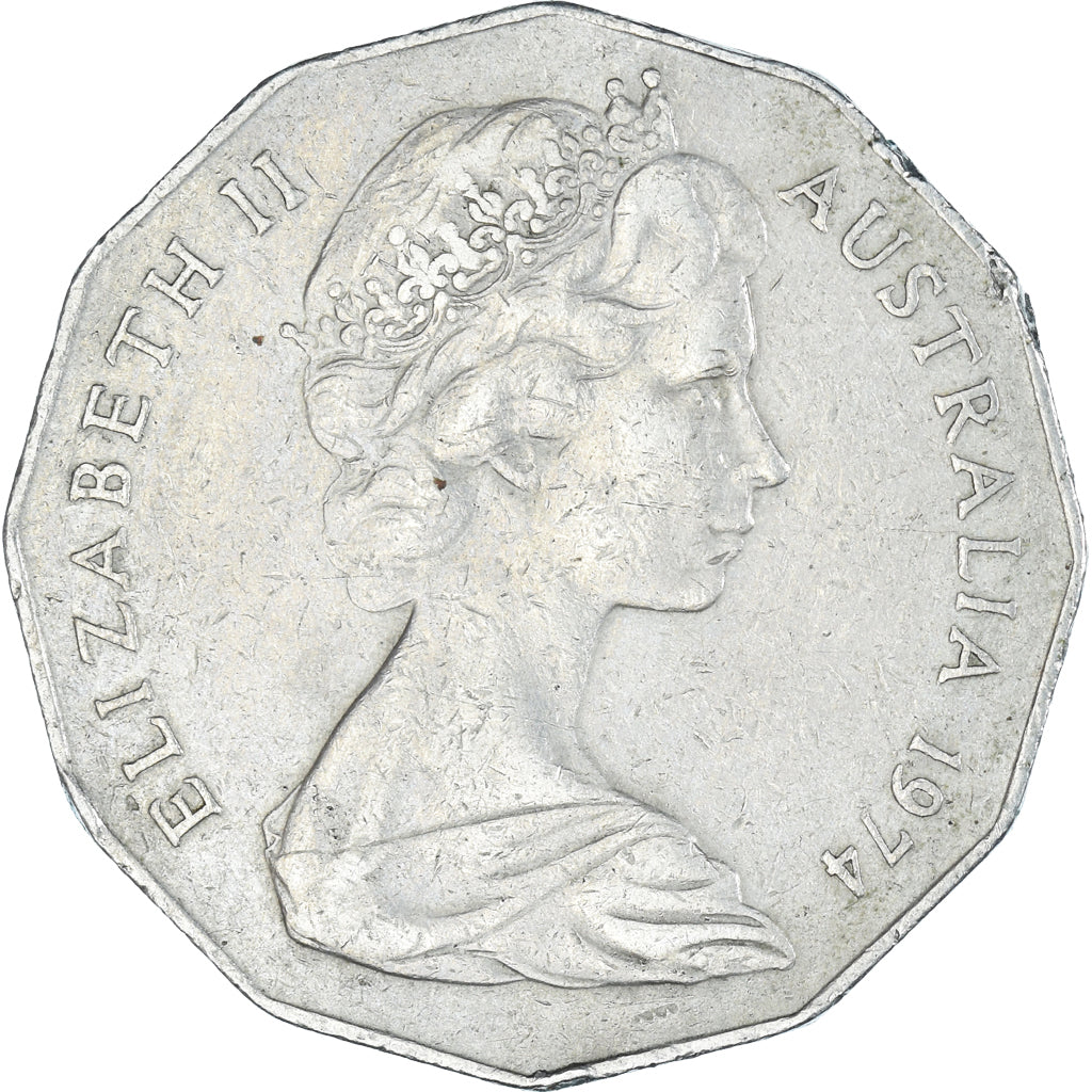Moeda, Austrália, Elizabeth II, 50 Cents, 1974, EF(40-45), Cobre-níquel, KM:68