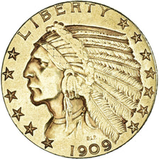 Moneda, Estados Unidos, Indian Head, 5 Dollars, 1909, Philadelphia, MBC+, Oro