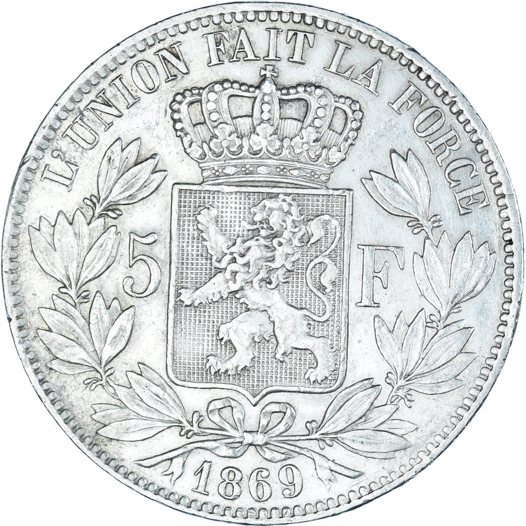 Moneta, Belgio, Leopold II, 5 Francs, 5 Frank, 1869, BB, Argento, KM:24