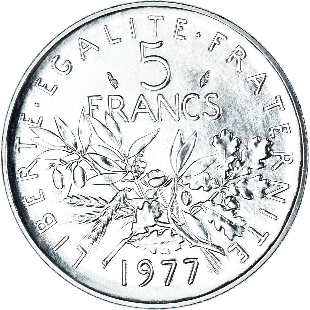 Moeda, França, Semeuse, 5 Francs, 1977, Paris, MS(65-70), Cobre-Níquel