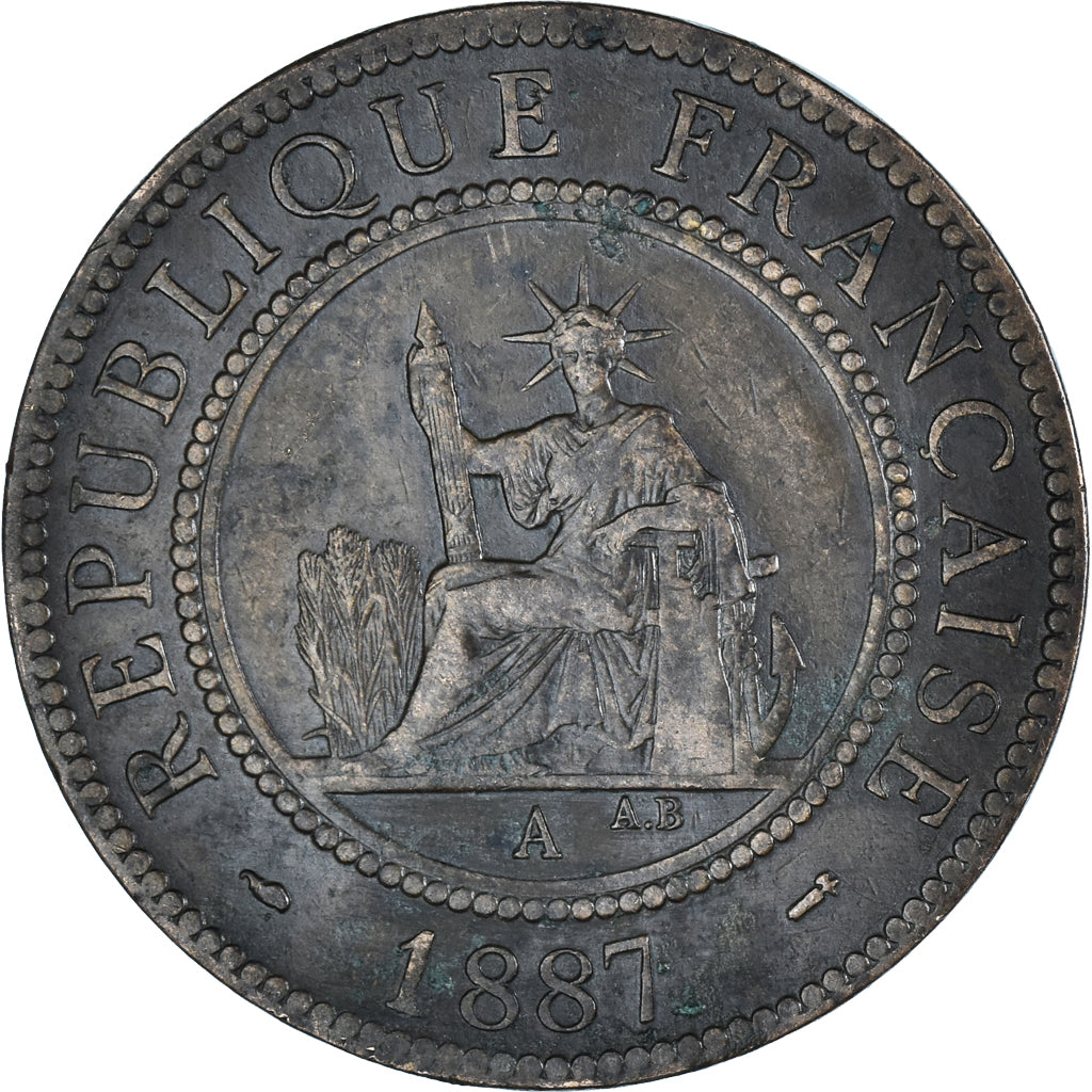 Coin, FRENCH INDO-CHINA, Cent, 1887, Paris, VF(30-35), Bronze, KM:1, Lecompte:39