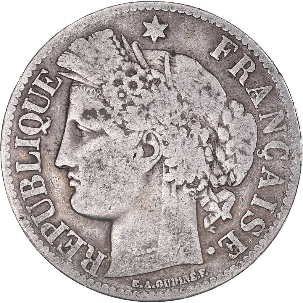 Moneta, Francia, Cérès, 2 Francs, 1871, Paris, MB+, Argento, KM:817.1