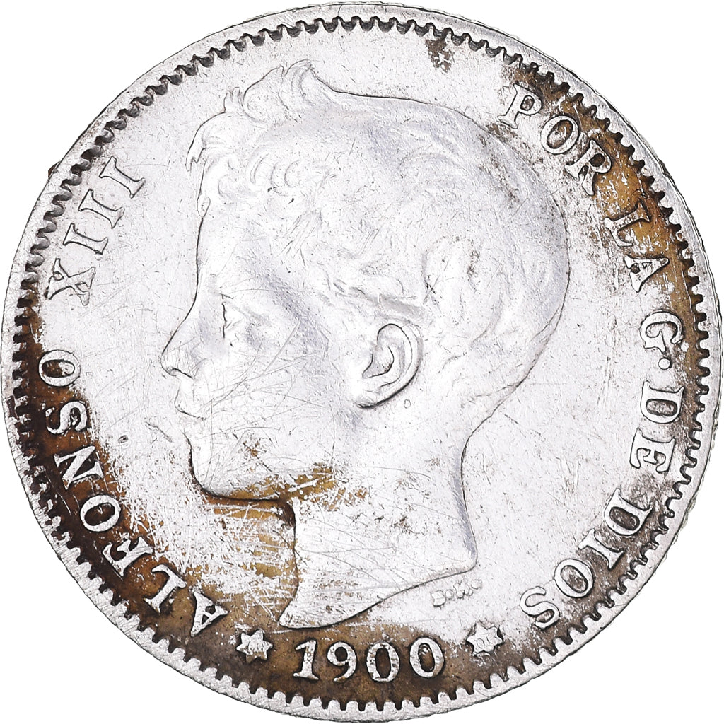 Coin, Spain, Alfonso XIII, Peseta, 1900, Valencia, VF(30-35), Silver, KM:706