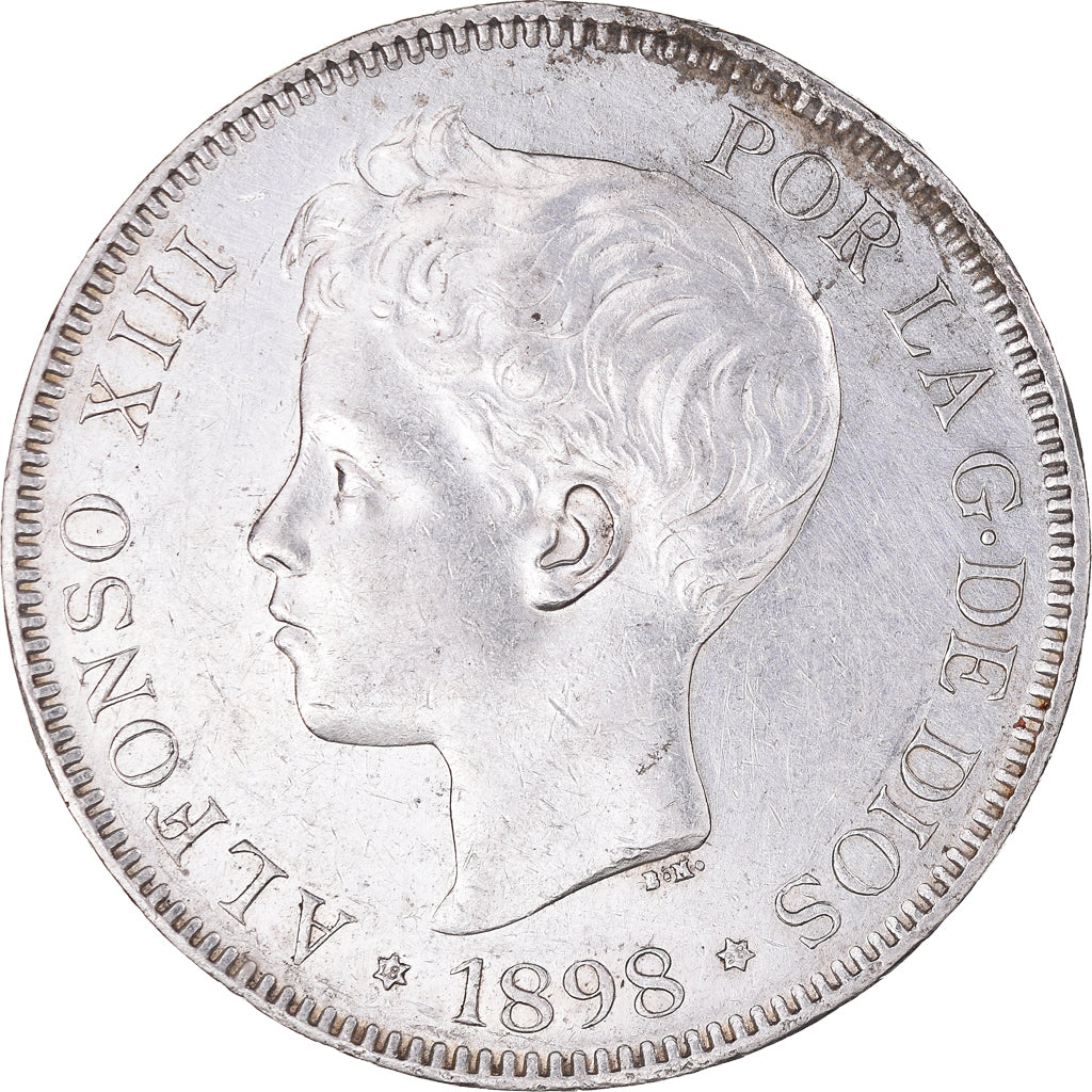 Moneda, España, Alfonso XIII, 5 Pesetas, 1898, Madrid, MBC+, Plata, KM:707