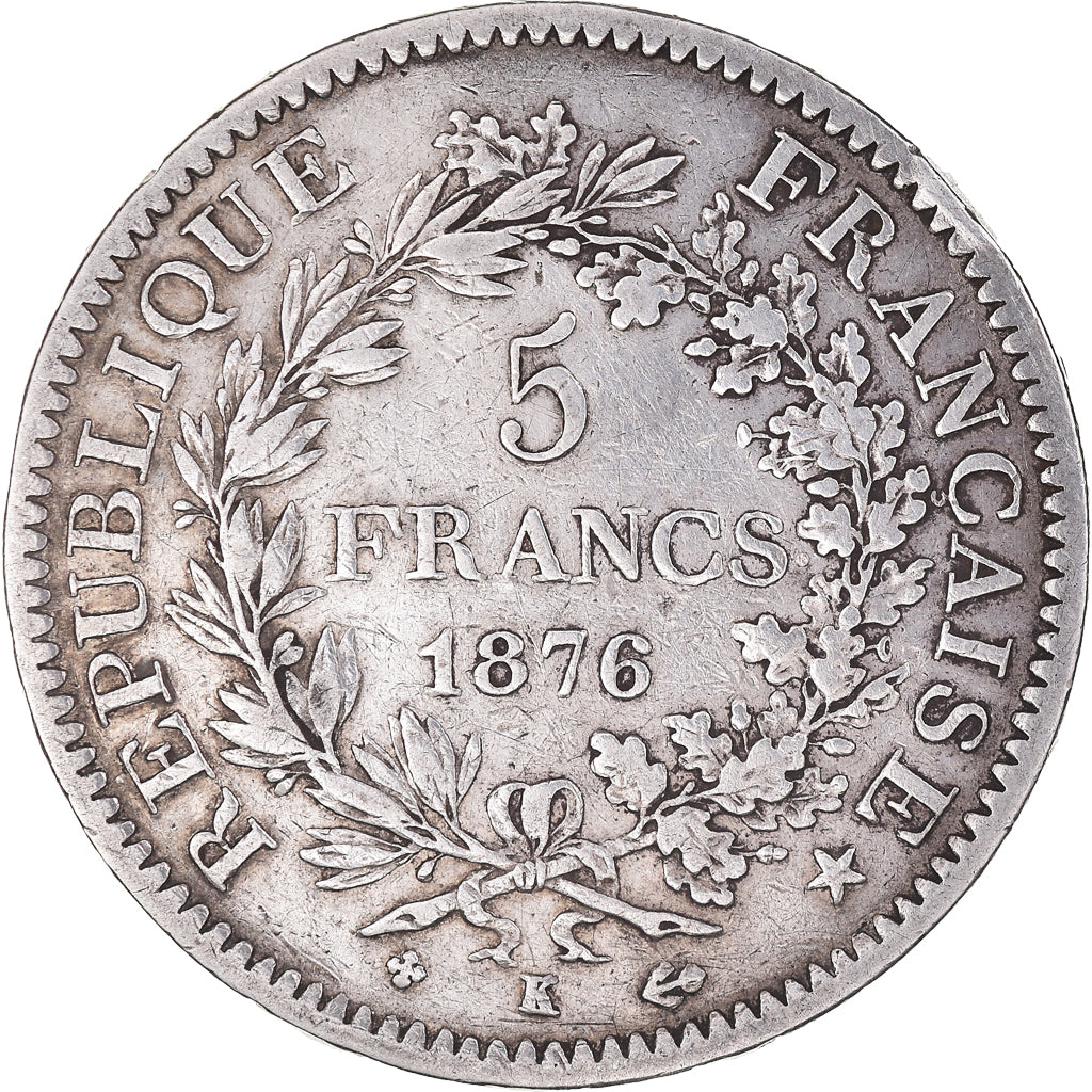 Munten, Frankrijk, Hercule, 5 Francs, 1876, Bordeaux, FR+, Zilver, KM:820.2