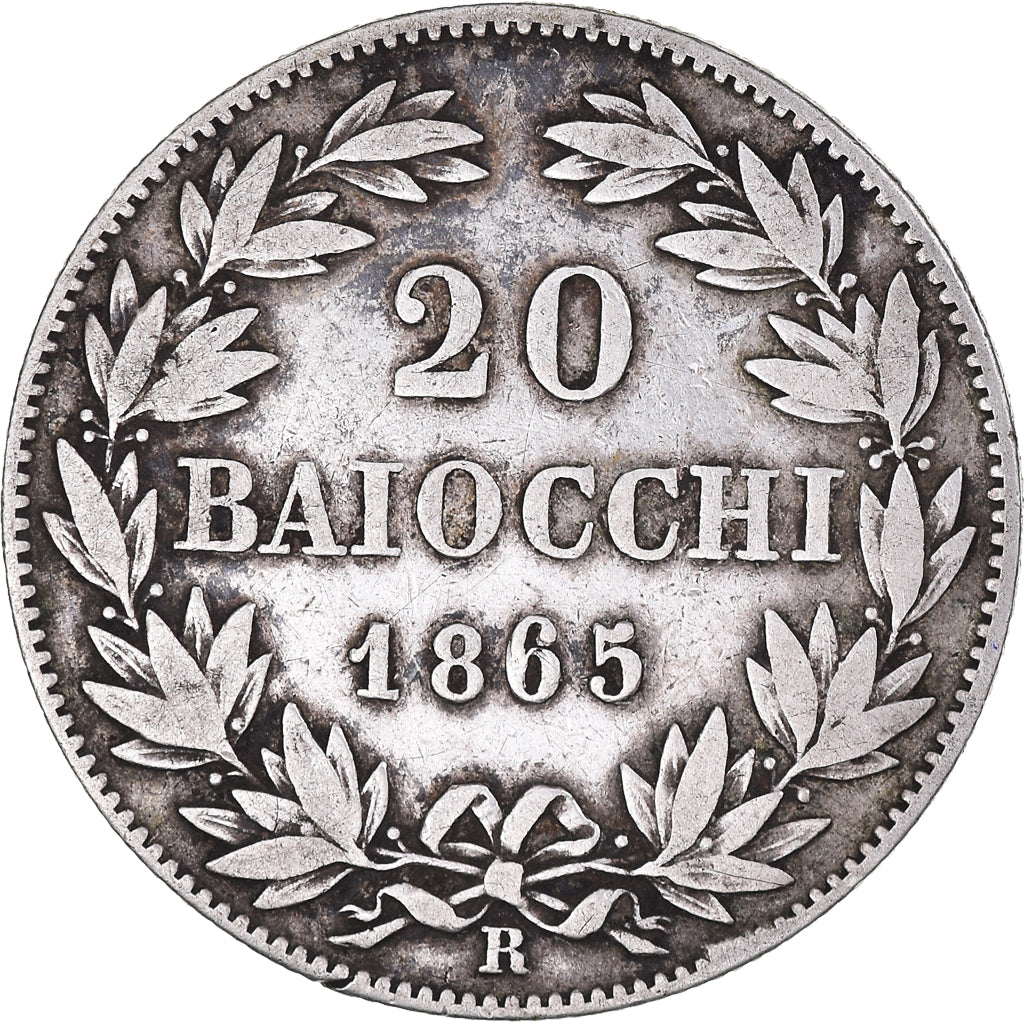 Moneta, STATI ITALIANI, PAPAL STATES, Pius IX, 20 Baiocchi, 1865, Rome, MB+