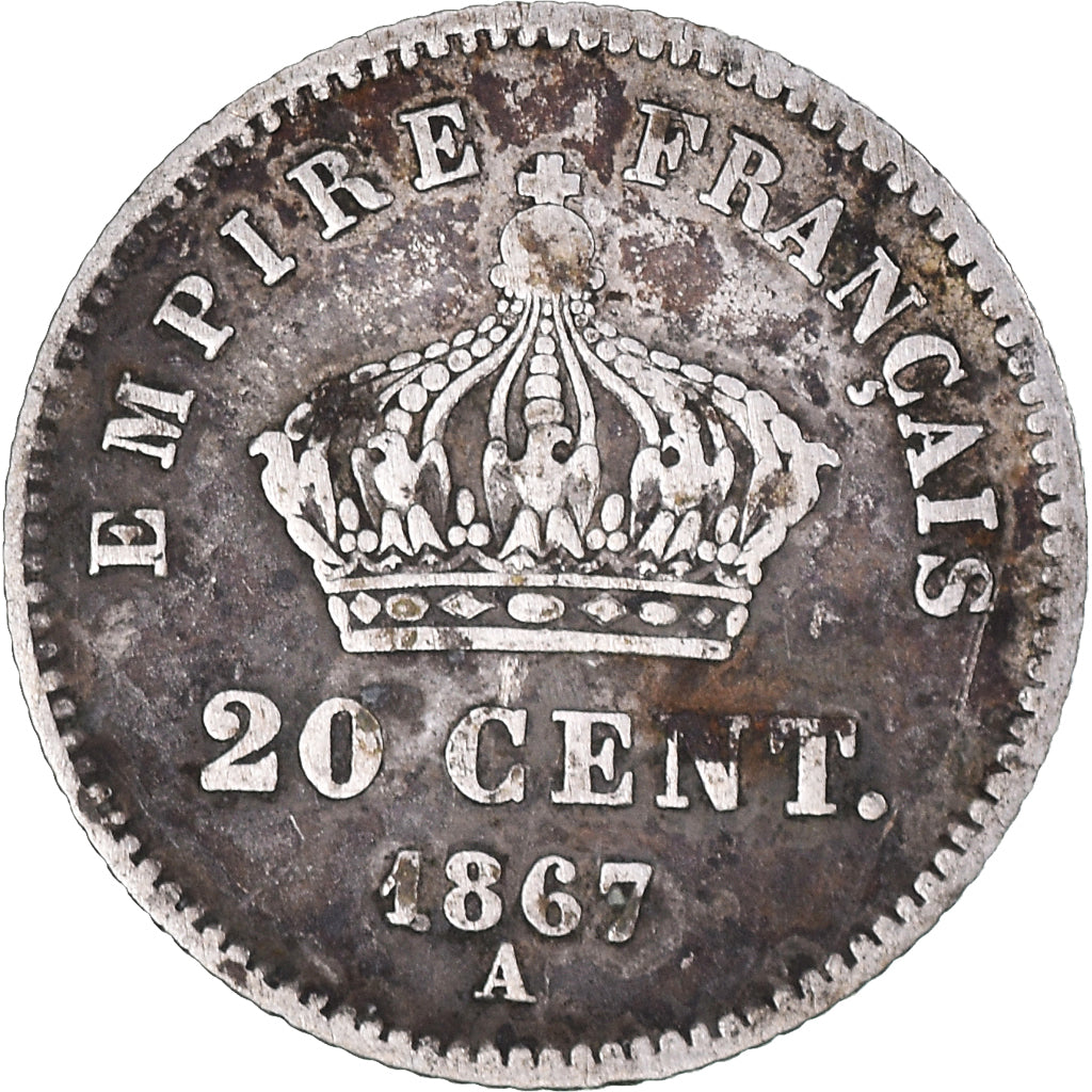 Coin, France, Napoleon III, 20 Centimes, 1867, Paris, VF(20-25), Silver