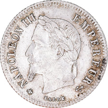 Moneda, Francia, Napoleon III, 20 Centimes, 1866, Paris, MBC, Plata, KM:805.1